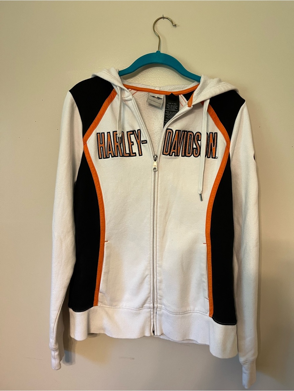 Harley-Davidson White, Black & Orange Women's Zip Hoodie Jacket
